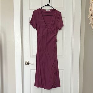 Urban Outfitters Plum Muted Eggplant Asymmetrical Button Midi Wrap Dress
